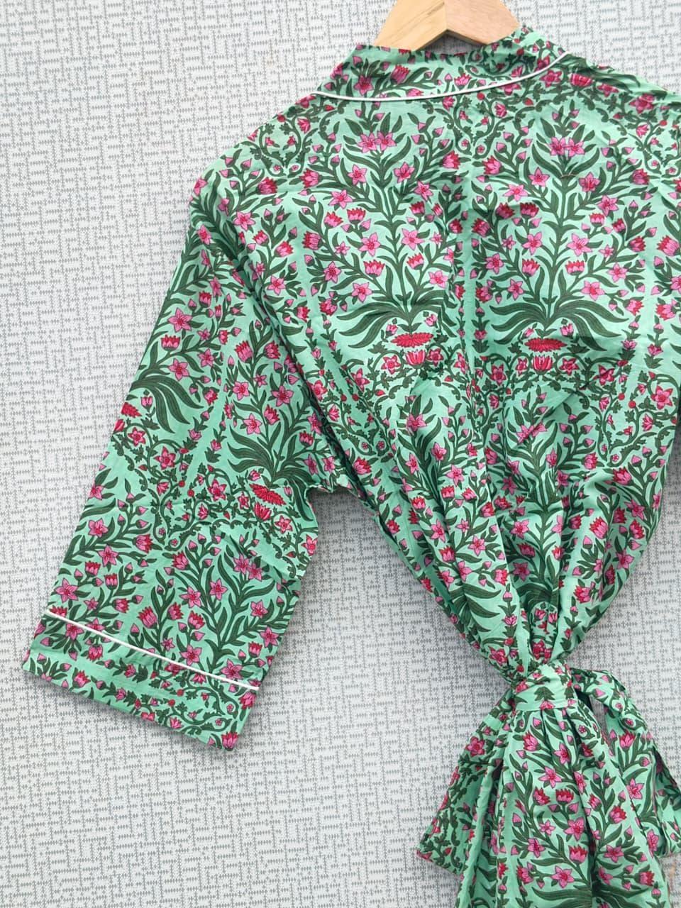 Drawn Block Robe Cotton Kimono Robe, Block Print Floral Dressing Gown, Plus Size - Etsy