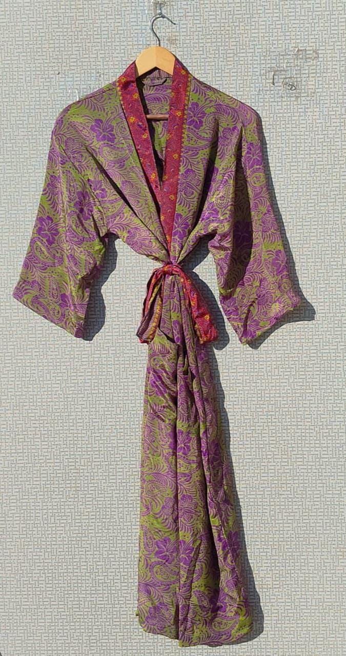 Long Flowy Robe Silk Printed Kimono, Long Flowy Robe for Women, Bridesmaids, Loungewear ...