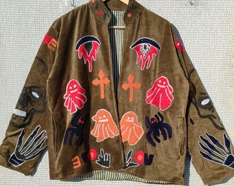 Abrigo Suzani hecho a mano, bordado, chaqueta étnica de terciopelo, abrigo bohemio de invierno, ropa de abrigo bohemia vintage