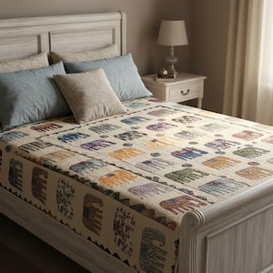 Indian Kantha Quilt: Elephant Applique, Reversible Queen Bedspread