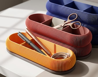 Desk Organizer with Dividers | Large Ribbed Pen & Stationery Holder