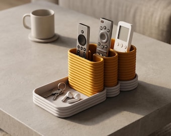 Small Remote Holder | 3 Slot Desk Organizer | Ribbed Modular Tray
