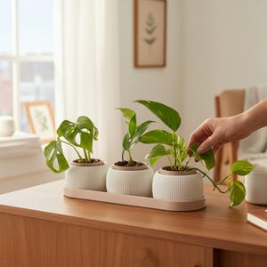 Ensemble de jardinières triple minimaliste avec plateau de drainage