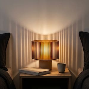 Japandi Table Lamp | Ribbed Amber Shade | Cozy Bedside Light