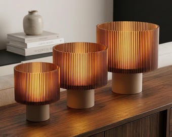Japandi Table Lamp | Ribbed Amber Shade | Cozy Bedside Light