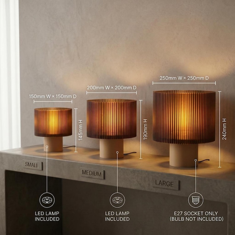 Japandi Table Lamp | Ribbed Amber Shade | Cozy Bedside Light