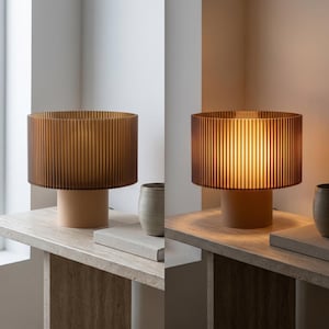 Japandi Table Lamp | Ribbed Amber Shade | Cozy Bedside Light