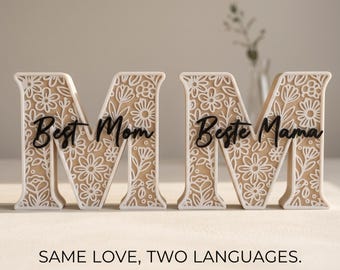 Floral Mom Sign | Freestanding Letter Decor, Mom or Beste Mama Script