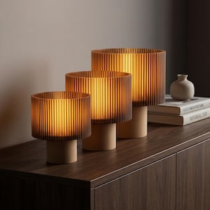 Japandi Table Lamp | Ribbed Amber Shade | Cozy Bedside Light