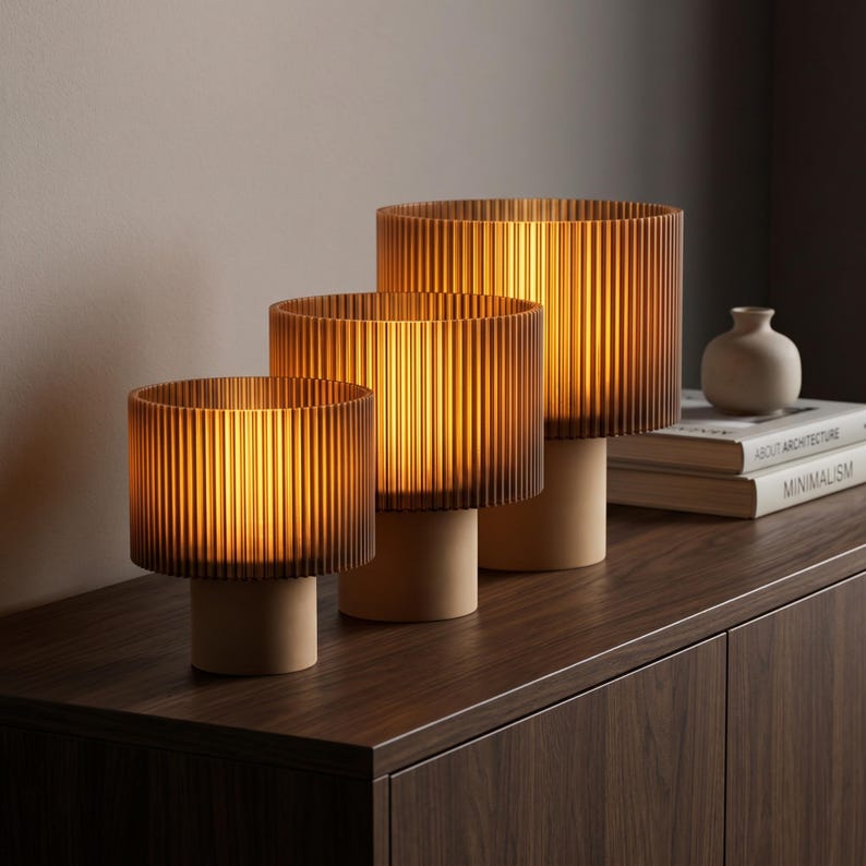 Japandi Table Lamp | Ribbed Amber Shade | Cozy Bedside Light