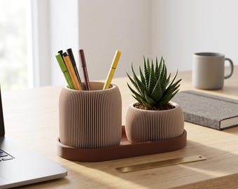 3D Printed Desk Organizer: Ribbed Minimalist Pen Holder, Eco-Friendly PLA