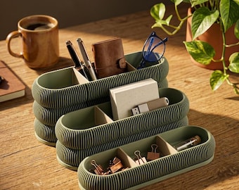 Desk Organizer with Dividers | Large Ribbed Pen & Stationery Holder