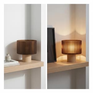 Japandi Table Lamp | Ribbed Amber Shade | Cozy Bedside Light