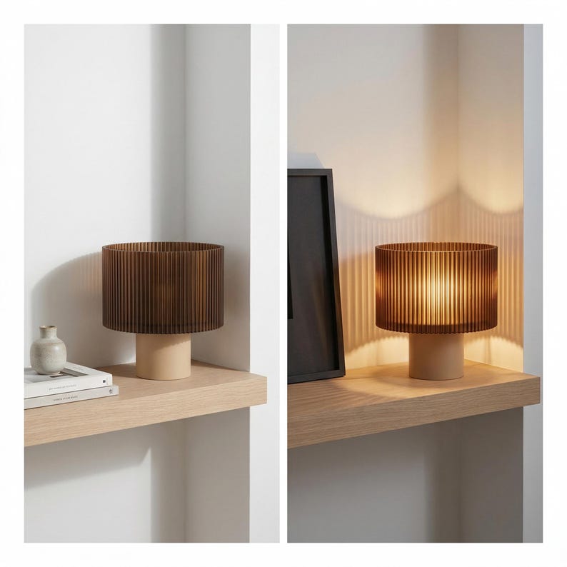 Japandi Table Lamp | Ribbed Amber Shade | Cozy Bedside Light