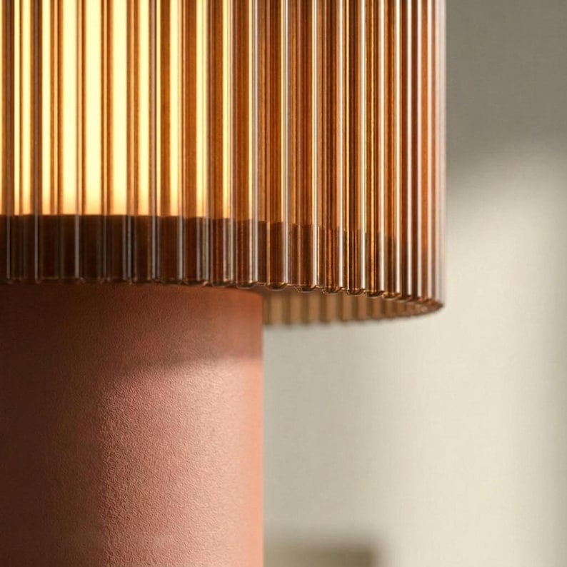 Japandi Table Lamp | Ribbed Amber Shade | Cozy Bedside Light