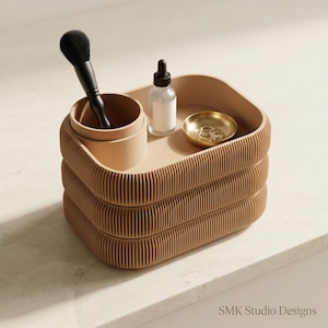 Luxury Modular Makeup Organizer Stackable Ribbed Vanity Tray Custom Beauty Storage