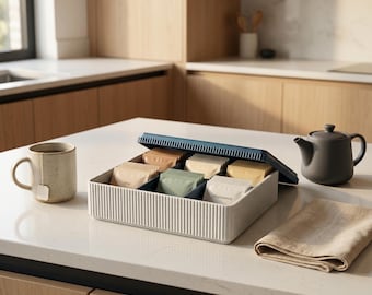 Organizer per bustine di tè con coperchio – Scatola portaoggetti a 6 scomparti