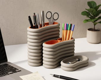 Modular Desk Tidy | Ribbed Pen Holder | Curved Office Decor