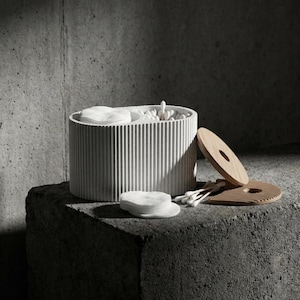 Porta cotton fioc e cotton fioc / Organizer da bagno a coste / Mobiletto moderno per lavabo / Stile Japandi