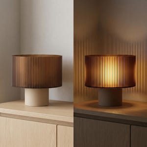 Japandi Table Lamp | Ribbed Amber Shade | Cozy Bedside Light