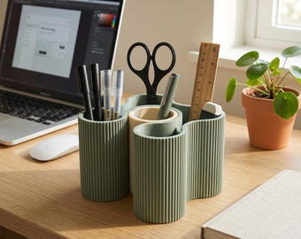 Desk Pen Holder | Ribbed Desk Organiser | Modern Office Decor