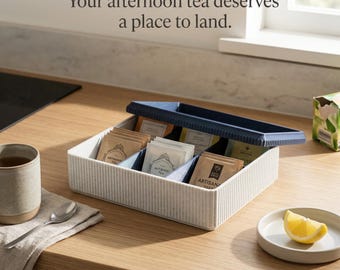Tea Bag Organizer with Lid – 6 Section Storage Box