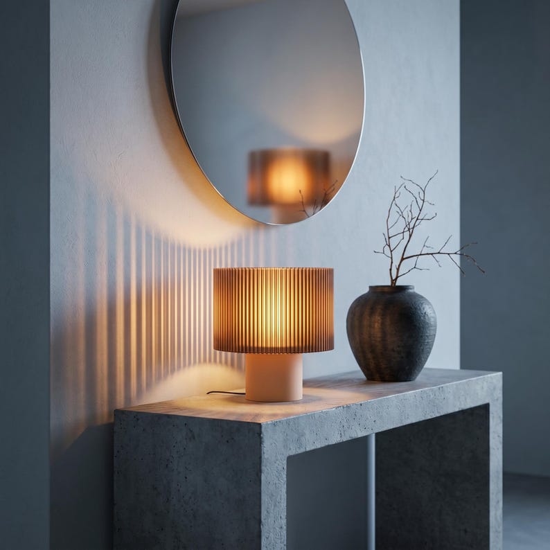 Japandi Table Lamp | Ribbed Amber Shade | Cozy Bedside Light