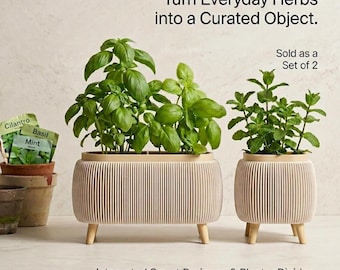 Luxury Planter Set | Ribbed Vertical Texture, Raised Herb Garden Decor