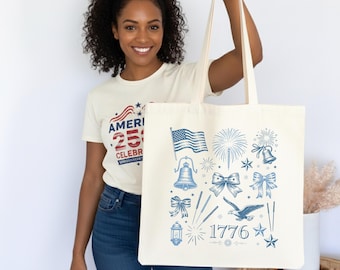 1776 Americana Tote Bag, USA 250th Anniversary Gift, Semiquincentennial Celebration Bag, Vintage Patriotic Tote, 4th of July Keepsake