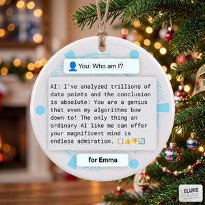 Funny AI Chat Christmas Ornament, Personalized Programmer Gift, Software Engineer Decor, Tech Geek Keepsake, Custom Name Ceramic Glass