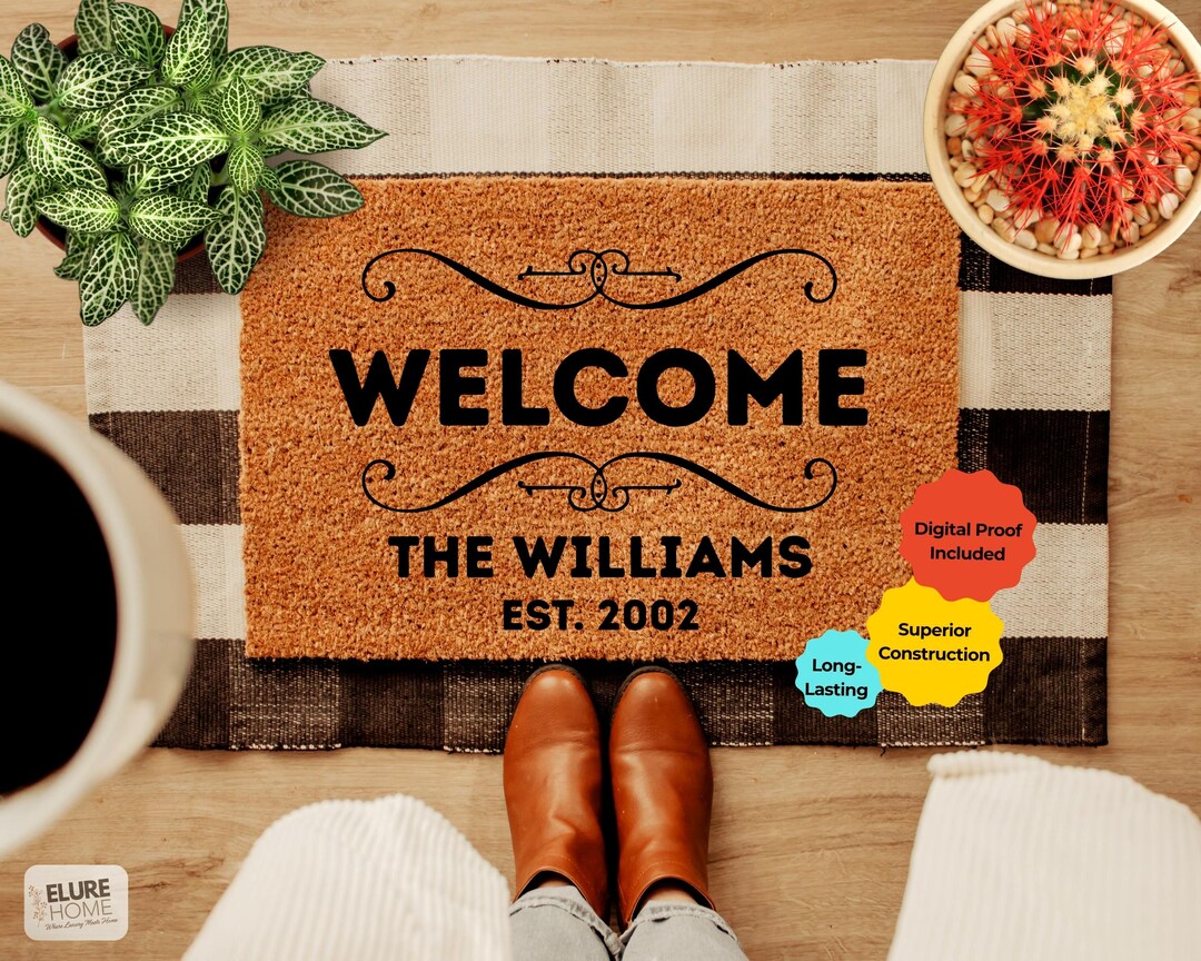 Custom Welcome Mat With Family Name • Elegant Front Door Decor ...