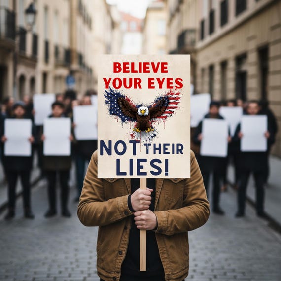 Believe Your Eyes Sign, Not Their Lies Protest Poster, Bald Eagle Rally Prop, Anti Propaganda Yard Sign, Truth Seeker Gift, Political Art