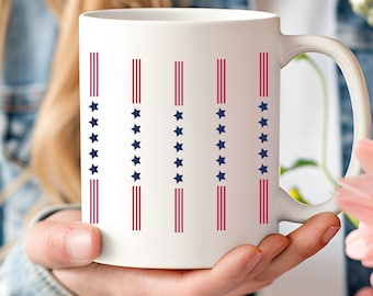 Modern America 250th Anniversary Wrap Mug, Stars and Stripes Seamless Coffee Cup, Patriotic 1776-2026 Gift, Minimalist Flag Mug, 11oz 15oz