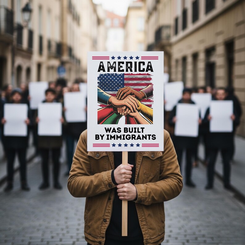 America Was Built by Immigrants Sign, Immigration Rights Protest Poster ...