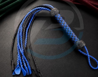 Fouet tressé à plusieurs lanières, fabriqué artisanalement | Manche en cuir tissé | Accessoire en cuir fait main