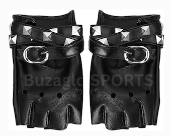 本革　真鍮スタッズ　バイカー系グローブ！ バイクグローブホルダー真鍮フック 牛革 本革 ブラック オートバイ