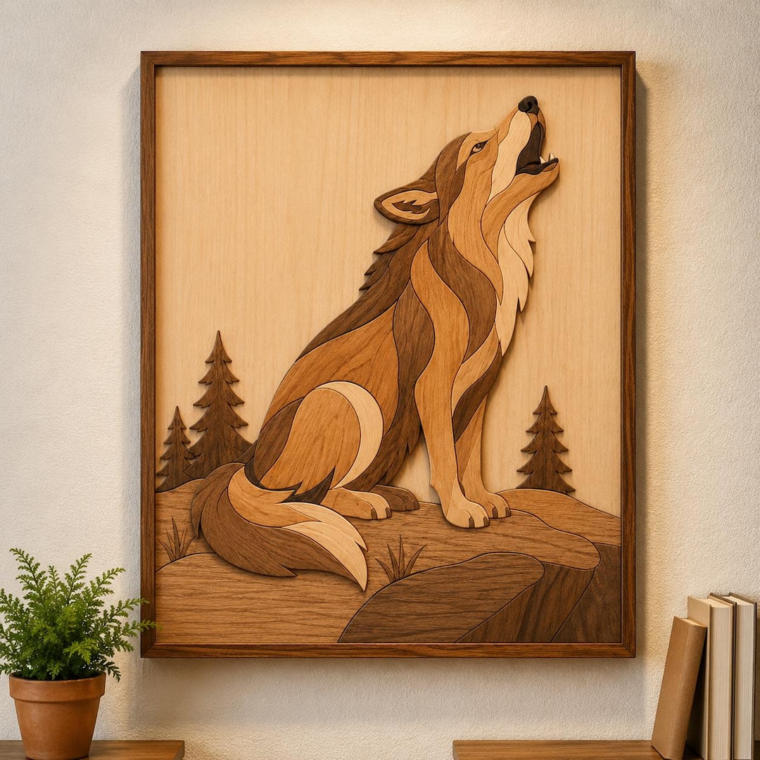 Wolf Inlay Patterns Howling Wolf Intarsia Pattern, Scroll Saw PDF, Woodcraft Template ...