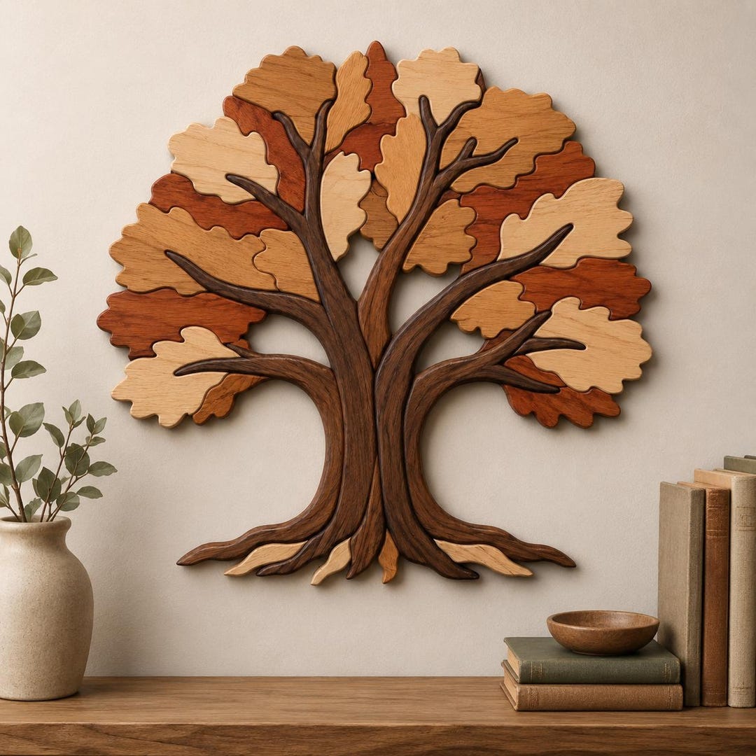 Wooden Tree Intarsia Pattern | DIY Scroll Saw Wooden Craft Template ...