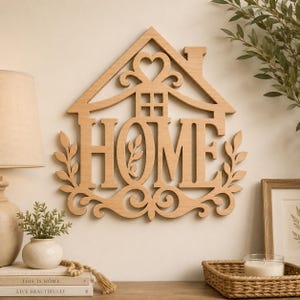 Modèle de scie à chantourner pour maison | Gabarit de panneau en bois pour la maison | Décoration murale de style campagnard | Plans de menuiserie à faire soi-même (PDF) | Fichier de découpe laser CNC | Fichier numérique