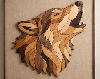 Patrón de sierra de calar de lobo, plantilla para carpintería, intarsia, plano de carpintería de animales, patrón de intarsia de madera, PDF digital, descarga instantánea