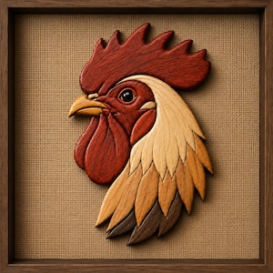 Rooster Intarsia Pattern PDF | Chicken Scroll Saw Pattern | DIY Woodworking projects | CNC Laser Cut Woodworking Plans | Instant Download