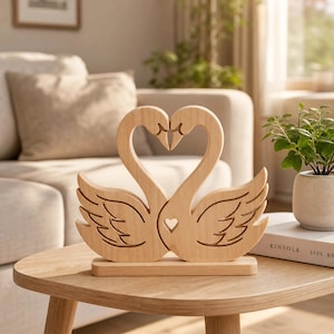 Modello PDF per traforo a forma di cuore di cigno, progetti di falegnameria per coppie, file per taglio laser CNC, scultura in legno, design per regalo di nozze fai da te, download immediato