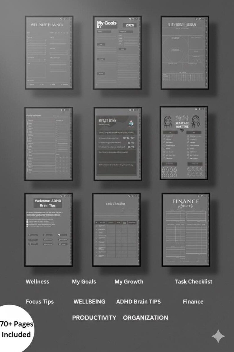 2026 ADHD Digital Planner Dark Minimalist Daily, Weekly Monthly Planner ...