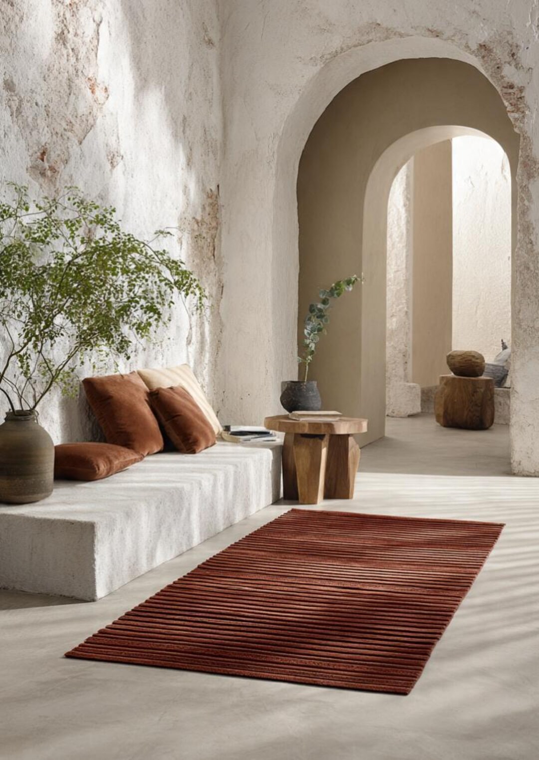 Rust Terracotta High Low Handmade Hand-tufted Wool Runner Rug, Triped ...