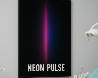 Neon Pulse Digital Poster – Futuristic Minimalist Wall Art, Vibrant Neon Line Print