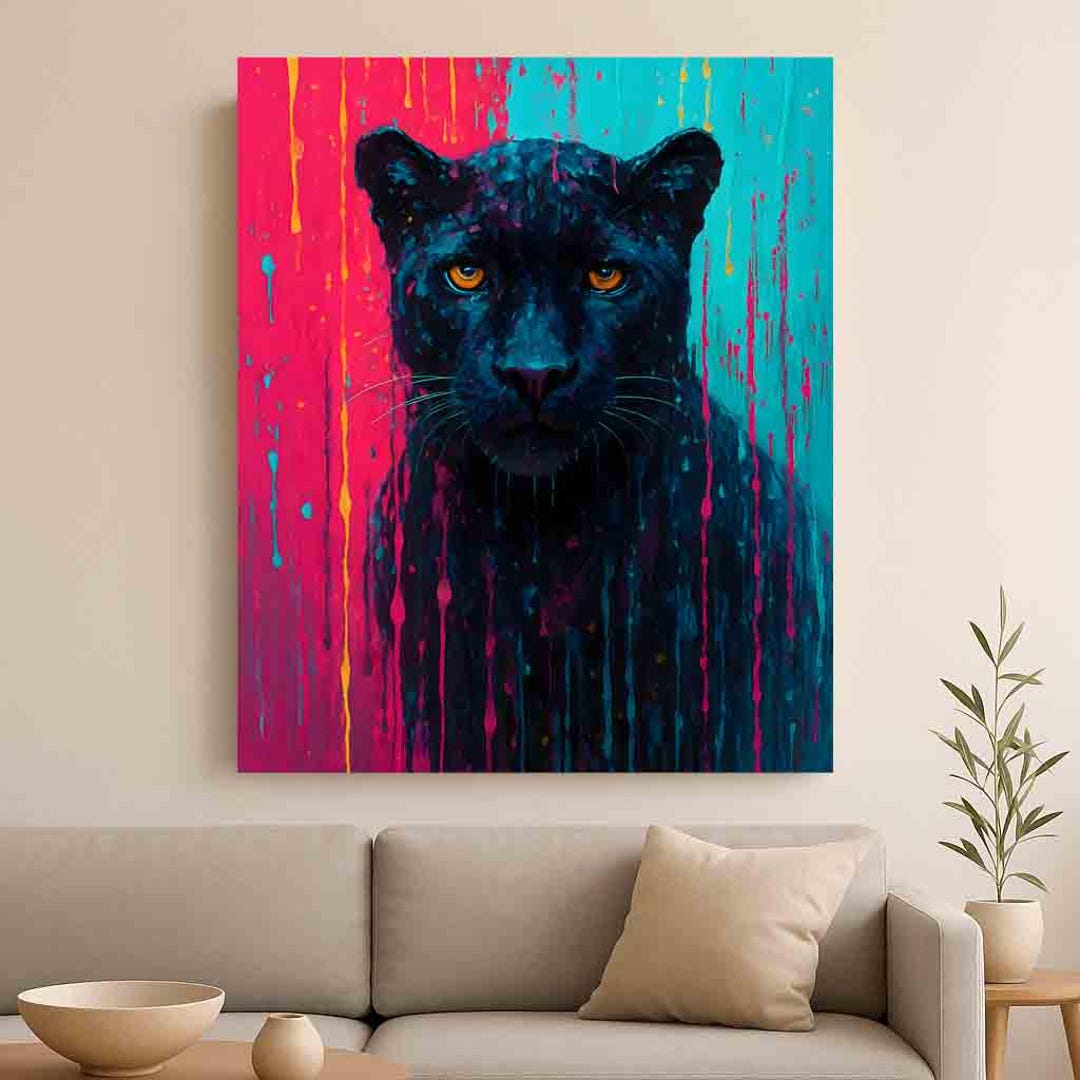 Black Panther Dripping Art Poster – Vibrant Animal Wall Art | Neon Pink ...