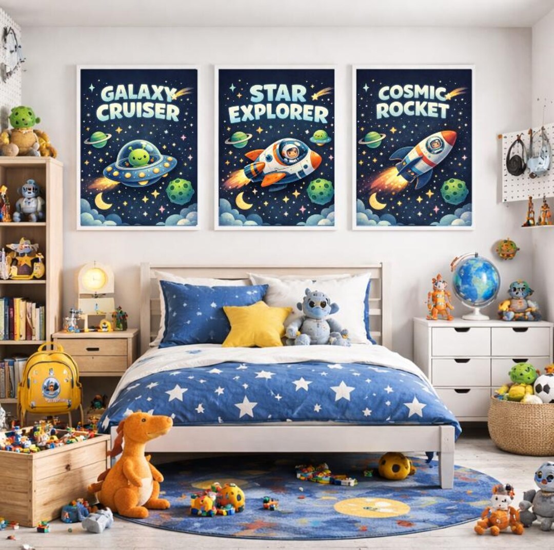 Space Nursery Wall Art Set, Galaxy Rocket Ship Prints (digital Download ...