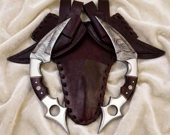 Hand-Forged damascus steel dual karambit knives | Viking knives | Gift for him