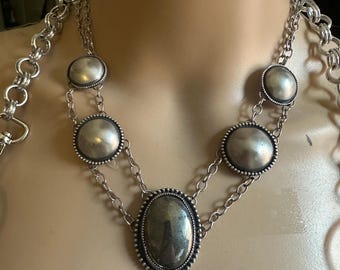 Pyrite and concho statement necklace