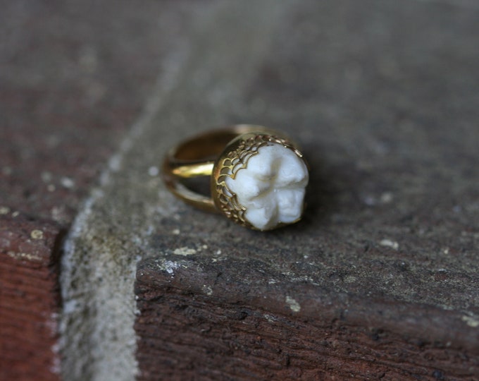 Brass spiderweb tooth ring (made to order in your size)